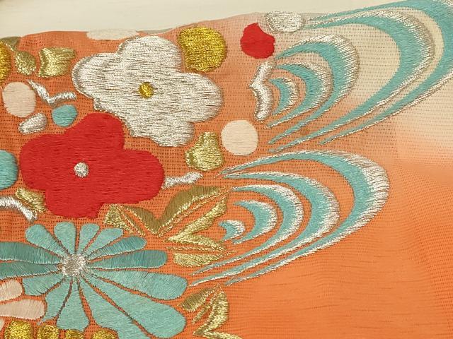 平和屋着物＊夏物　振袖　絽　刺繍　流水草花文　洗える着物　AABH3225jd_5