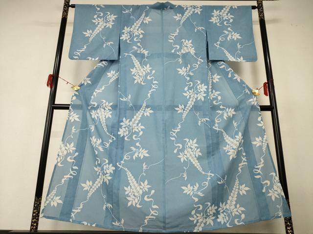平和屋着物＊夏物　小紋　紗　草花文　洗える着物　AABH3231jd_1