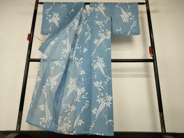 平和屋着物＊夏物　小紋　紗　草花文　洗える着物　AABH3231jd_2
