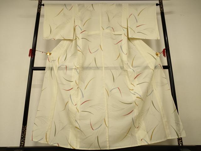 平和屋着物＊夏物　小紋　絽　草葉文　洗える着物　AABH3234jd_1