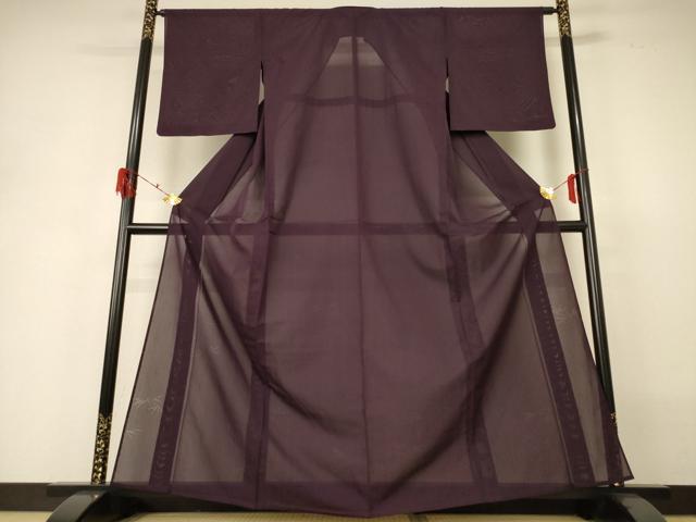 平和屋着物＊夏物　色無地　笹文紗　黒鳶色　正絹　逸品　AABH3269jd