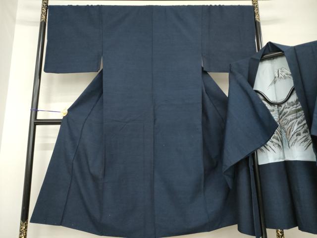 平和屋着物●男性　結城紬　アンサンブル　杢　青褐色　正絹　逸品　AABH3300ck