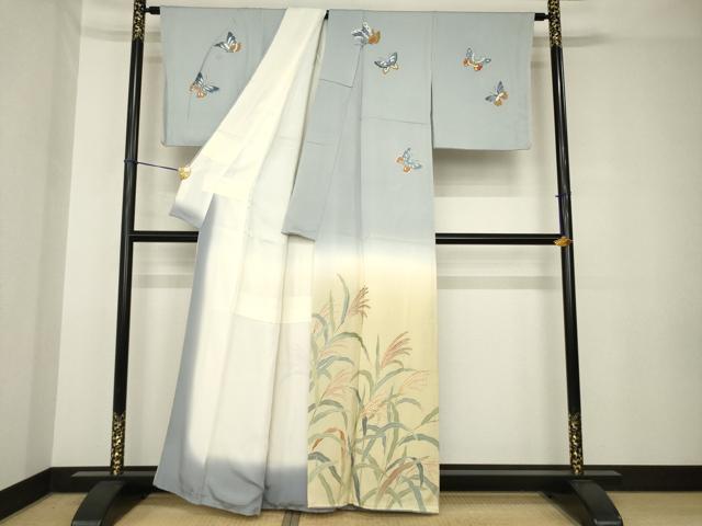 平和屋着物●訪問着　友禅　刺繍　舞蝶文　暈し染め　正絹　逸品　AABH3305ck_1