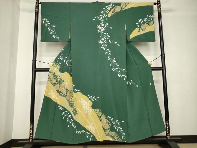 平和屋着物●十日町　名門　滝泰謹製　訪問着　辻が花　絞り　雪輪花文　金彩　正絹　逸品　AABH3354ck