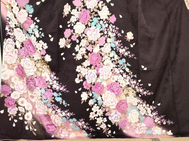 平和屋着物●豪華振袖　刺繍　ラインストーン　枝花文　暈し染め　金糸　金彩　正絹　逸品　AABH3632cs 平和屋着物○豪華振袖 刺繍 ラインストーン 枝花文 暈し染め 金糸 金彩