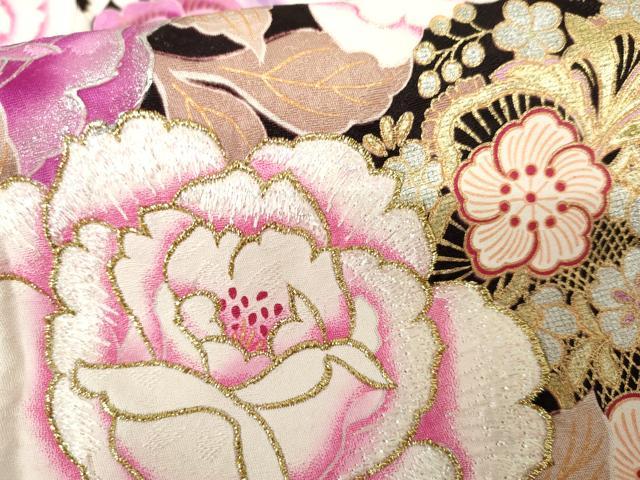 平和屋着物○豪華振袖 刺繍 ラインストーン 枝花文 暈し染め 金糸 金彩