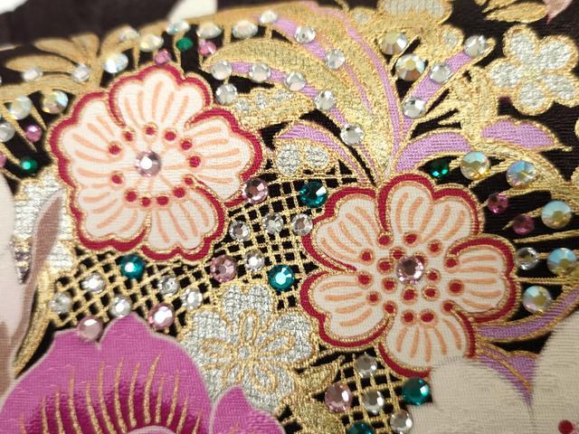 平和屋着物●豪華振袖　刺繍　ラインストーン　枝花文　暈し染め　金糸　金彩　正絹　逸品　AABH3632cs 平和屋着物○豪華振袖 刺繍 ラインストーン 枝花文 暈し染め 金糸 金彩