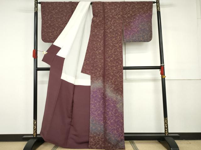 平和屋着物●訪問着　寿光織　すすき　暈し染め　金糸　金通し地　正絹　逸品　AABH3668cs_1