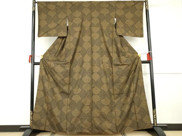 平和屋着物●本場大島紬　一元7マルキ　幾何学文様　正絹　逸品　AABH3706cs