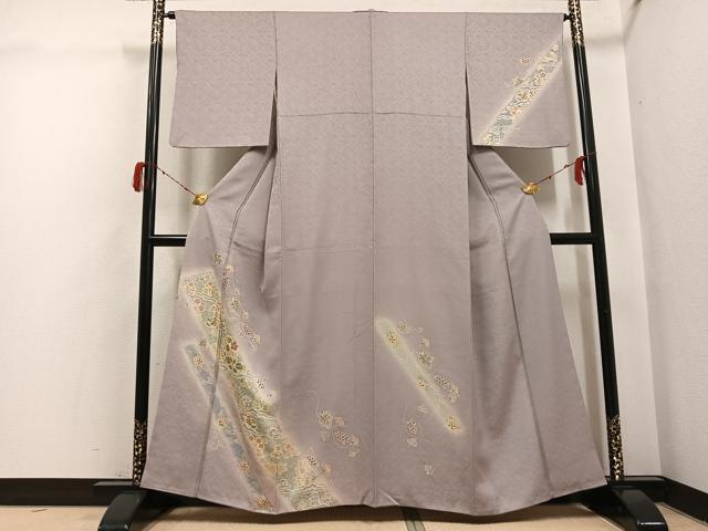 平和屋着物●訪問着　向い鳥葡萄花唐草文　暈し染め　金彩　正絹　逸品　AABH3825ph
