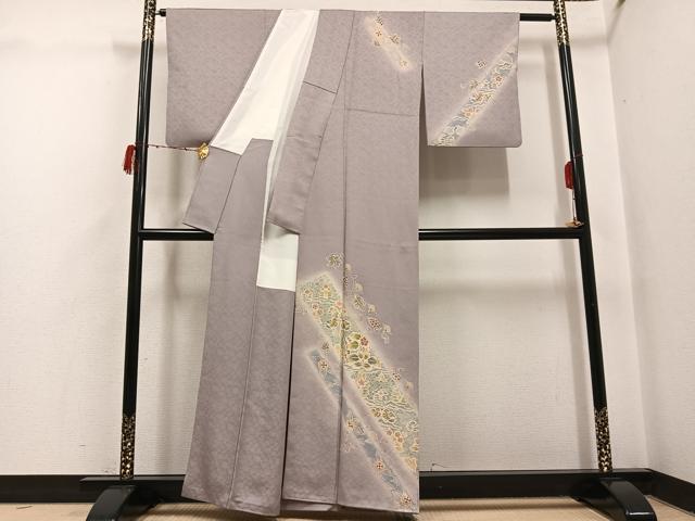 平和屋着物●訪問着　向い鳥葡萄花唐草文　暈し染め　金彩　正絹　逸品　AABH3825ph_1