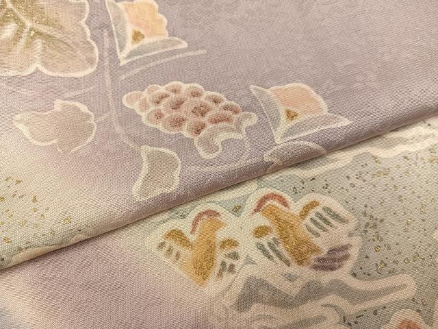 平和屋着物●訪問着　向い鳥葡萄花唐草文　暈し染め　金彩　正絹　逸品　AABH3825ph_4