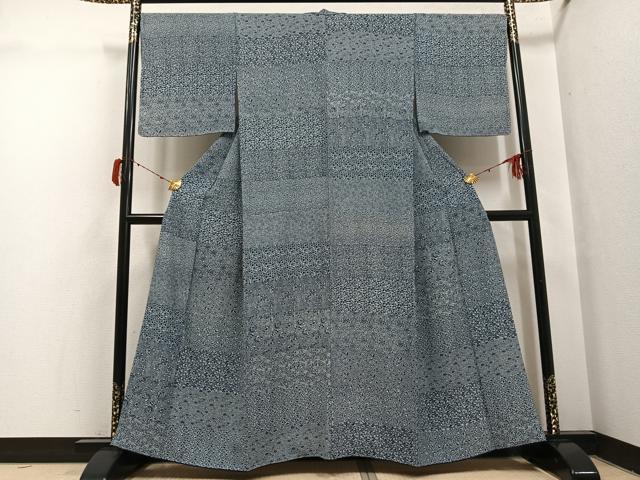平和屋着物●本藍　小紋　草花文　正絹　逸品　AABH3828ph_1