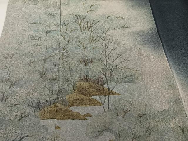 平和屋着物●訪問着　手描き　樹林文　暈し染め　鬼しぼ縮緬　正絹　逸品　未使用　AABH3835ph_3