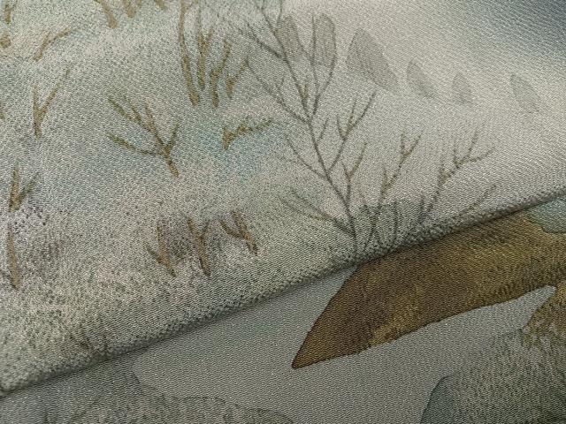平和屋着物●訪問着　手描き　樹林文　暈し染め　鬼しぼ縮緬　正絹　逸品　未使用　AABH3835ph_4