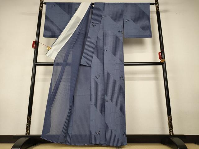 平和屋着物＊夏物　小紋　紗　舞蝶文　洗える着物　AABH3884jd_2