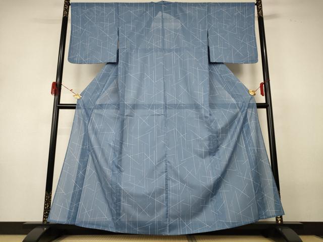 平和屋着物＊夏物　小紋　絽　幾何学文様　洗える着物　AABH3887jd_1