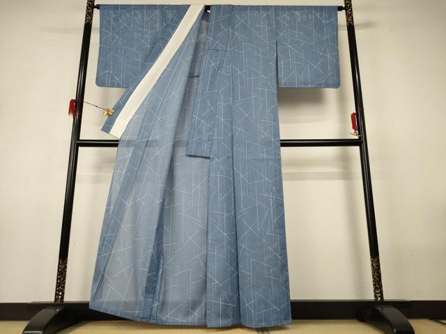平和屋着物＊夏物　小紋　絽　幾何学文様　洗える着物　AABH3887jd_2