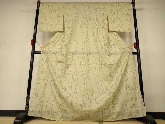 平和屋着物＊夏物　小紋　絽　花唐草文　洗える着物　AABH3908jd