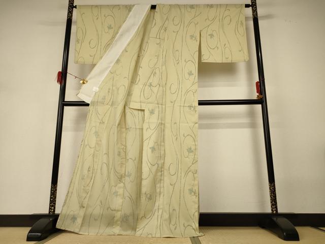 平和屋着物＊夏物　小紋　絽　花唐草文　洗える着物　AABH3908jd