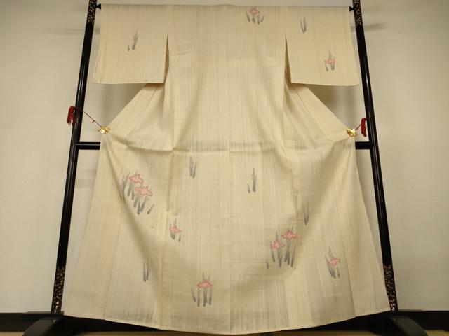平和屋着物＊夏物　訪問着　生紬　手描き　草花文　正絹　逸品　AABH3952jd