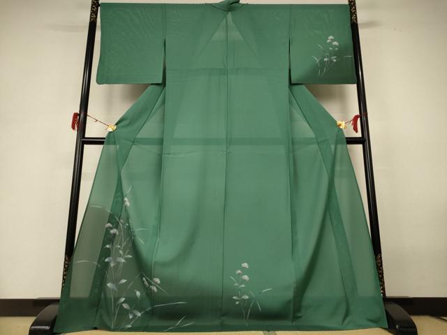 平和屋着物＊夏物　訪問着　絽　手描き　草花文　暈し染め　ロング丈　正絹　逸品　AABH3977jd
