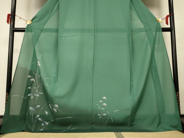 平和屋着物＊夏物　訪問着　絽　手描き　草花文　暈し染め　ロング丈　正絹　逸品　AABH3977jd_2