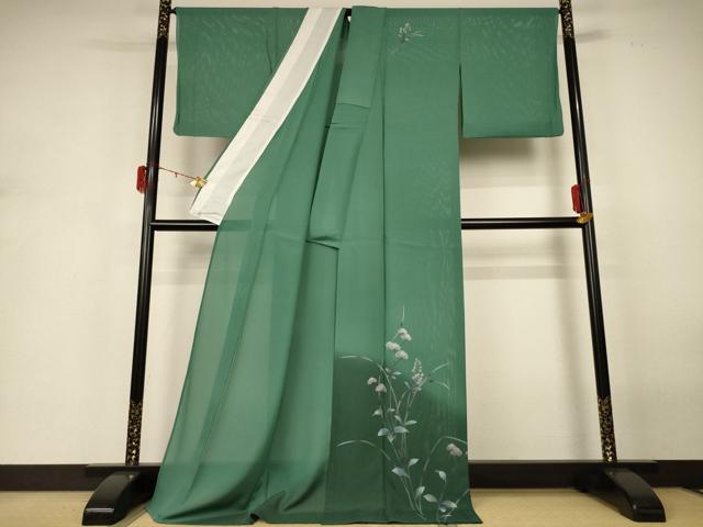平和屋着物＊夏物　訪問着　絽　手描き　草花文　暈し染め　ロング丈　正絹　逸品　AABH3977jd_1