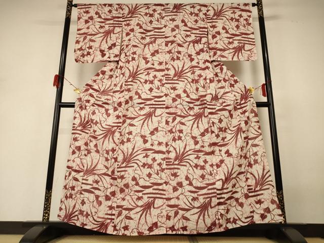平和屋着物＊夏物　小紋　絽　草花文　洗える着物　未使用　AABH4027jd_1