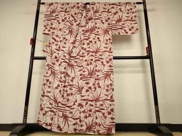 平和屋着物＊夏物　小紋　絽　草花文　洗える着物　未使用　AABH4027jd_2