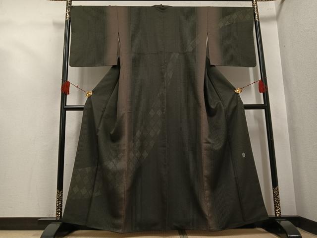 平和屋着物●お召　訪問着　作家物　里菜　菱間道　暈し染め　正絹　逸品　AABH4075ph