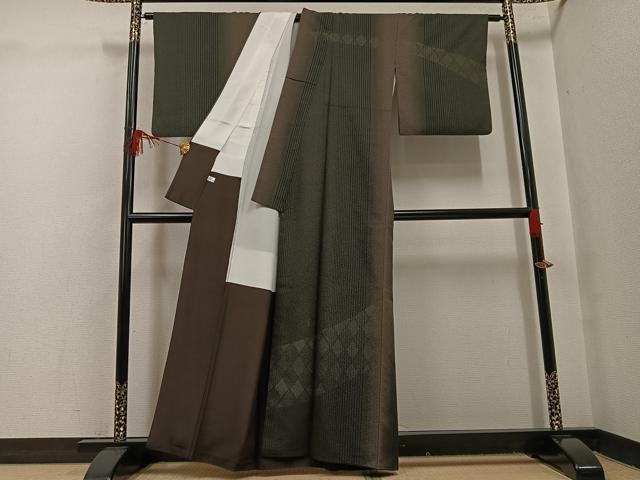 平和屋着物●お召　訪問着　作家物　里菜　菱間道　暈し染め　正絹　逸品　AABH4075ph_1