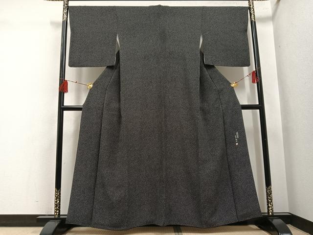 M27-19 新品保管品 綿紅梅 浴衣反物 染谷梅治作 伊勢型使用 黒色 平和屋着物○伝統工芸士 染谷梅治 江戸小紋 大小あられ 黒地 さが美