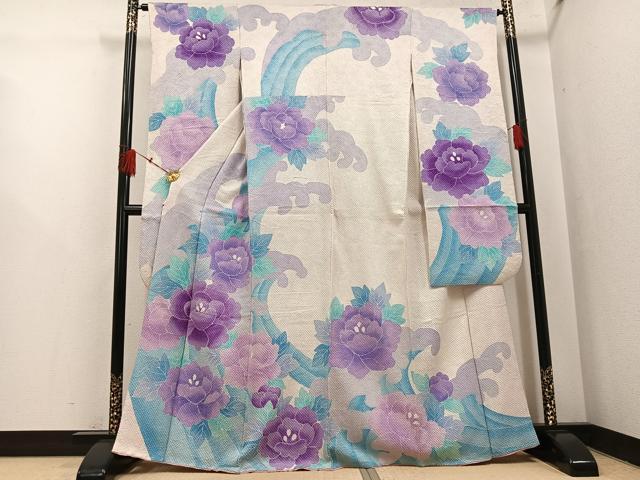平和屋着物●名門　藤娘きぬたや・総絞り　振袖　草花文　正絹　逸品　AABH4149ph