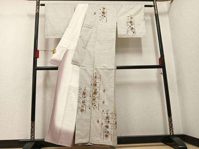 平和屋着物●本場大島紬　訪問着　中国三大刺繍　スワトウ刺繍　汕頭刺繍　更紗唐草文　正絹　逸品　未使用　AABH4156ph_1