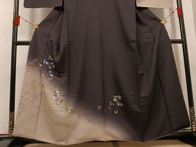 平和屋着物●訪問着　手描き　蔦の葉文　暈し染め　金銀彩　正絹　逸品　未使用　AABH4195ph_2