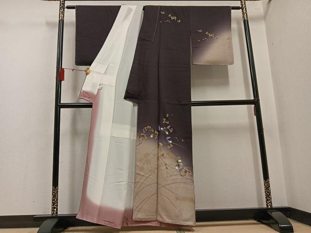 平和屋着物●訪問着　手描き　蔦の葉文　暈し染め　金銀彩　正絹　逸品　未使用　AABH4195ph_1
