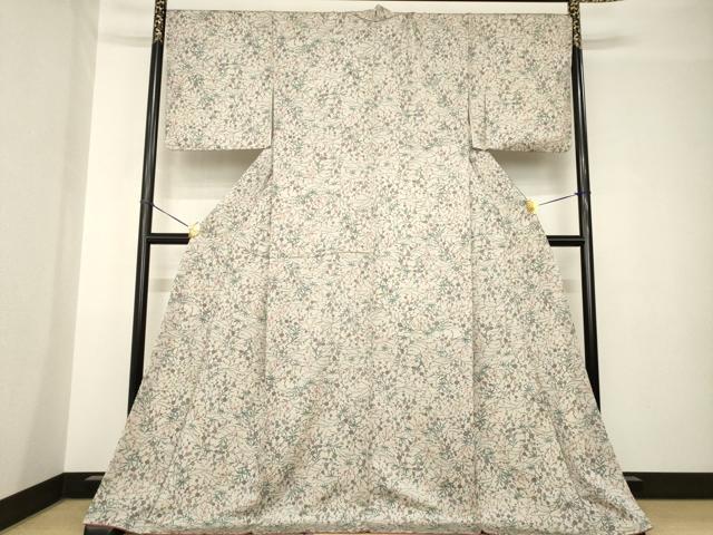 平和屋着物●上質な小紋　型染め　草花文　ロング丈　正絹　逸品　AABH4209ck_1