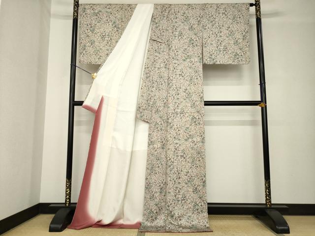 平和屋着物●上質な小紋　型染め　草花文　ロング丈　正絹　逸品　AABH4209ck_2