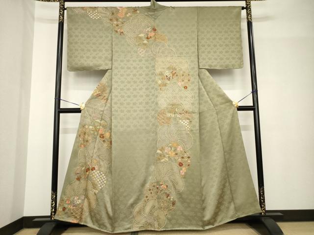 平和屋着物●訪問着　総刺繍　ねじ梅　金糸　正絹　逸品　AABH4265ck