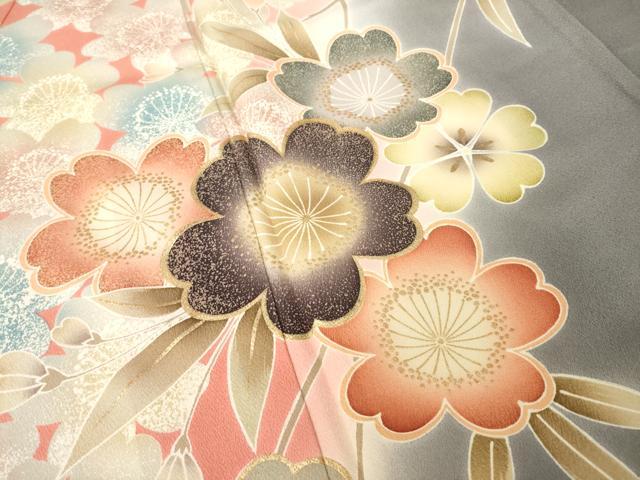 平和屋着物○豪華振袖 枝花文 暈し染め 金彩 正絹 逸品 AABH4271ck