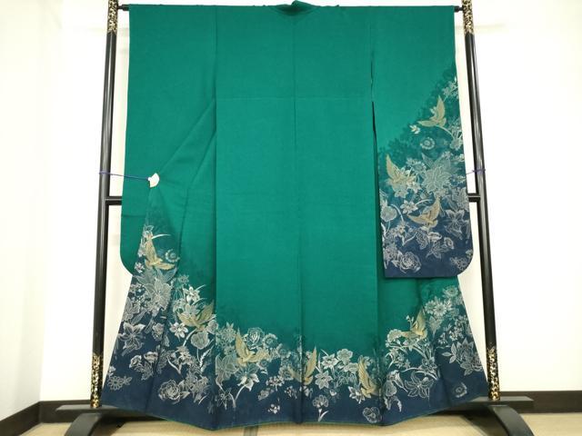 平和屋着物●染色作家　斉藤三才　振袖　花鳥文　寿光織　正絹　逸品　AABH4272ck