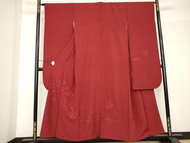 平和屋着物●豪華振袖　中国三大刺繍　汕頭刺繍　スワトウ刺繍　色無地　雪輪花鳥文　葡萄色　正絹　逸品　AABH4273ck