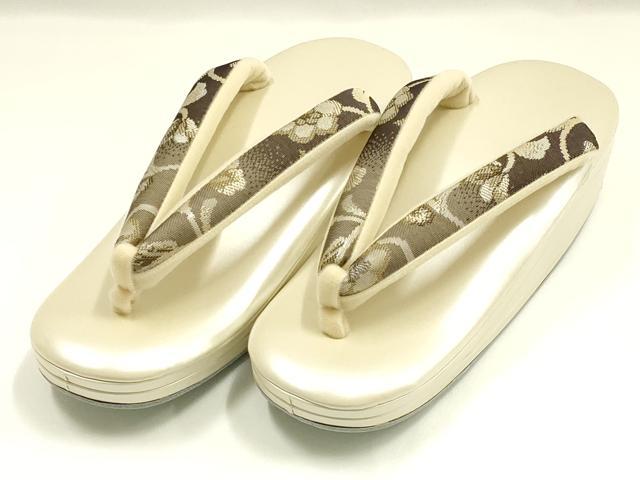 平和屋着物●和装小物　草履　鼻緒：花柄　銀糸　浅草 忠浩作　牛革製品　逸品　AABH4284ay