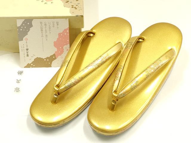 平和屋着物●和装小物　和装草履　伊と忠　花柄　金彩　共箱付き　逸品　AABH4288ay
