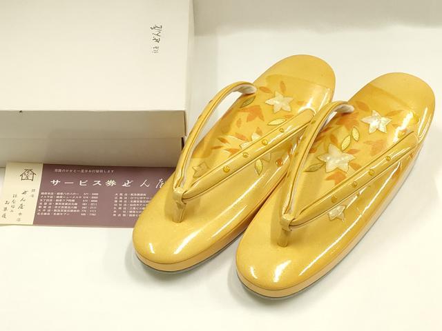 平和屋着物●和装小物　和装草履　銀座 ぜん屋　花柄　金彩　共箱付き　逸品　AABH4291ay