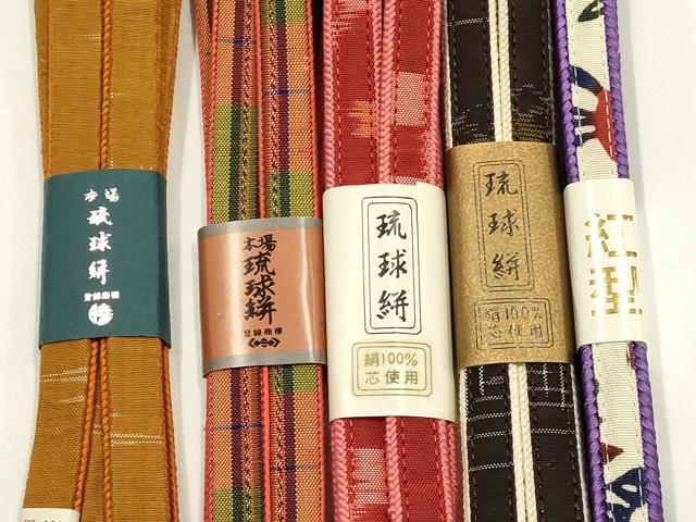 平和屋着物●和装小物　上質な帯締め5本セット　琉球絣　紅型　逸品　全て未使用　AABH4329ay_2