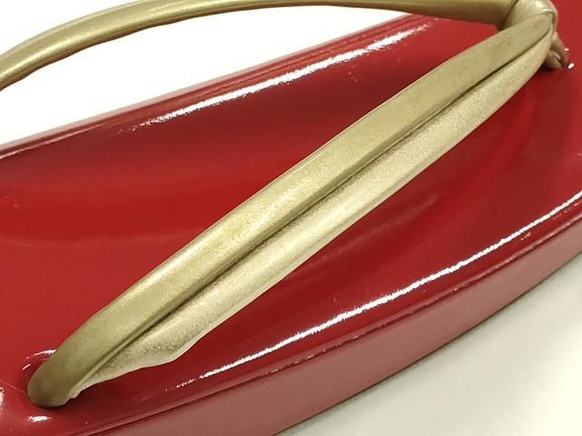 平和屋着物○和装小物 和装草履 伊と忠 赤×金 本革製品 逸品 未使用