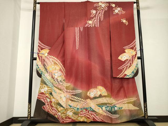平和屋着物●越後十日町の一流染匠　桐屋・翠山工房　徳永憲峯　振袖　辻が花　絞り　地紙花文　金通し地　正絹　逸品　AABH4591ck
