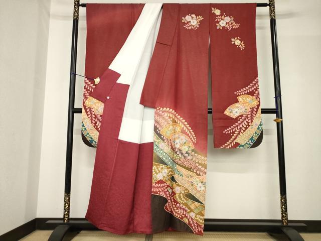 平和屋着物●越後十日町の一流染匠　桐屋・翠山工房　徳永憲峯　振袖　辻が花　絞り　地紙花文　金通し地　正絹　逸品　AABH4591ck_1